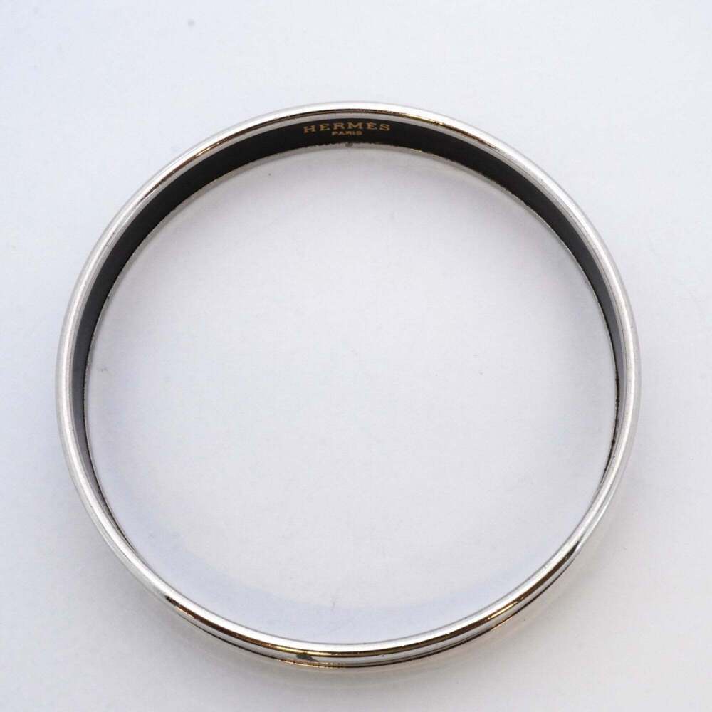 Hermes Bangle Email PM Metal Cloisonné Silver Black Women's - Picture 3 of 7